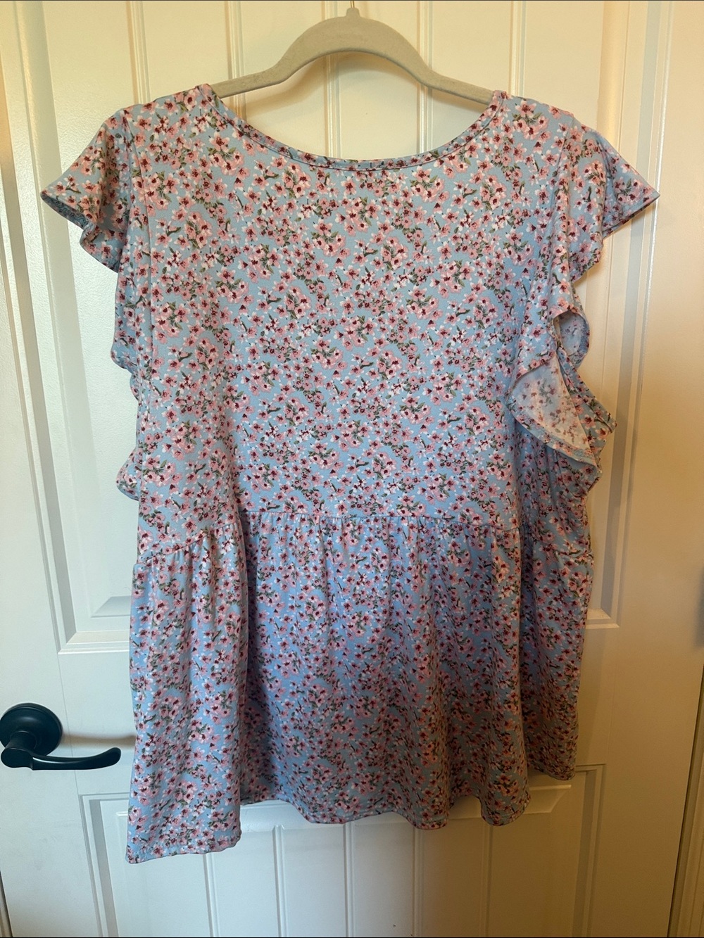 P.S. Kate Floral Ruffle-Sleeve Women's Babydoll Top - Picture 7 of 7